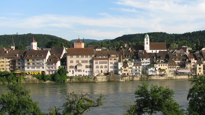 View over the river Rhine towards Rheinfelden (CH)
